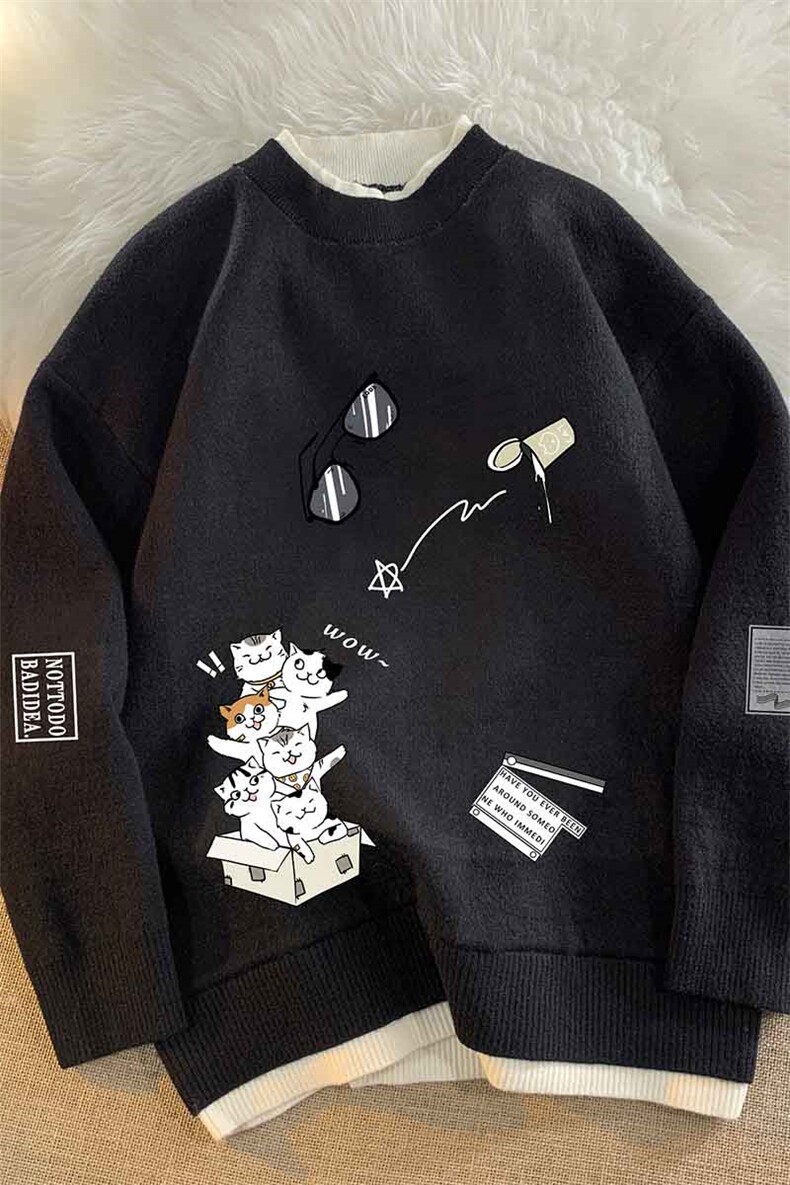 控78假两件毛衣男大码加绒针织衫男毛线衣M80115-P55加绒P70,男装针织衫/毛衣,电商A040