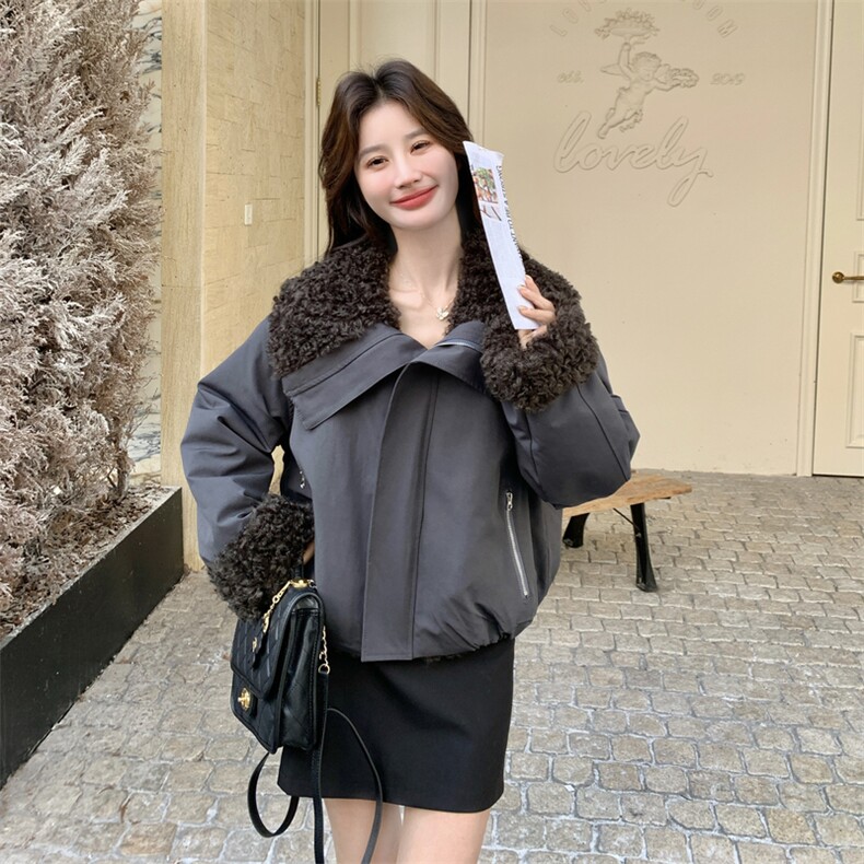 新款！羊羔毛拼接两面穿派克服外套2C133-8995-P225-K328,女装派克服,2C133