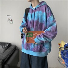 港风日系扎染连帽卫衣外套套头中性风ins潮情侣宽松休闲H205/P65,男装卫衣,钱塘713