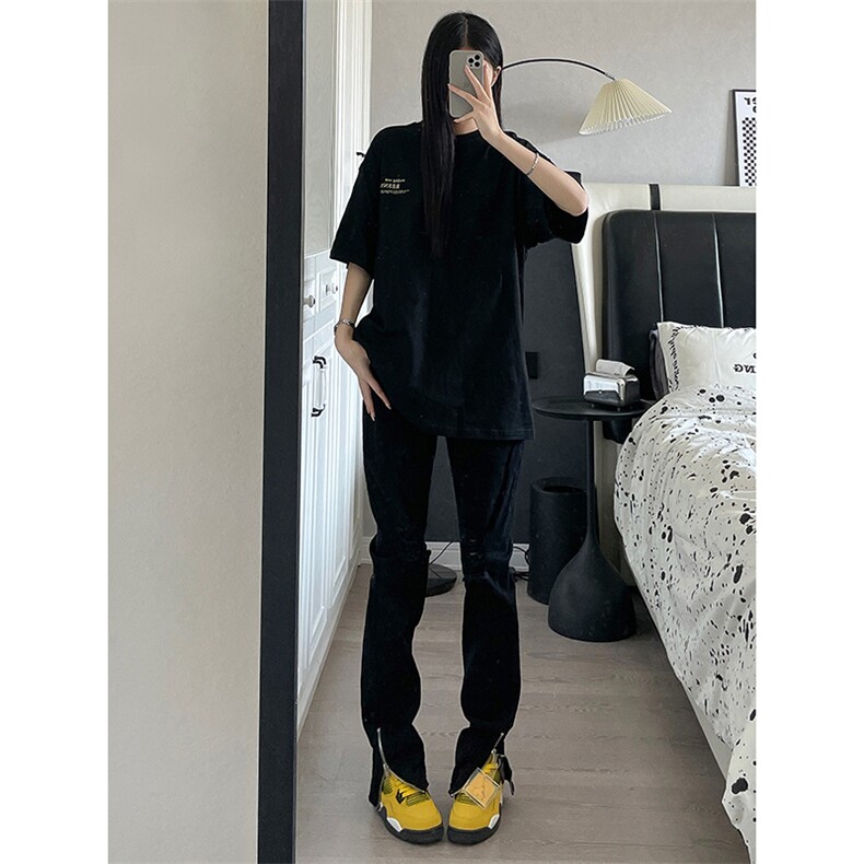 B221美式ins高街暗黑拉链小脚弹力破洞牛仔裤LK23060-P65控88,男装牛仔裤,电商B221