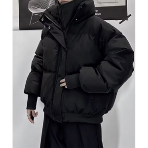 新款韩版假两件棉服男痞帅黑色加绒加厚立领棉衣休闲外套 MC440图片