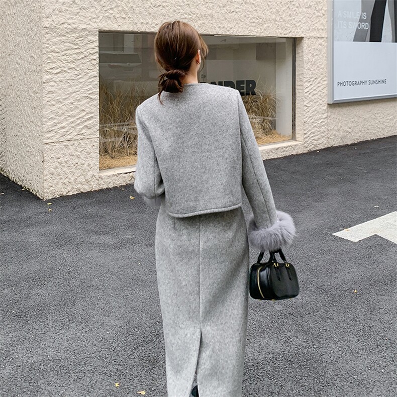 有货【新品】时尚减龄小香风羽绒服袖口真毛663#-P295-K398,女装套装/套裙,2C317