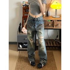 【网图有货】破洞牛仔裤男美式高街vibe裤子直筒NZ010LL-特P55，男装牛仔裤，星座1007（原301D）