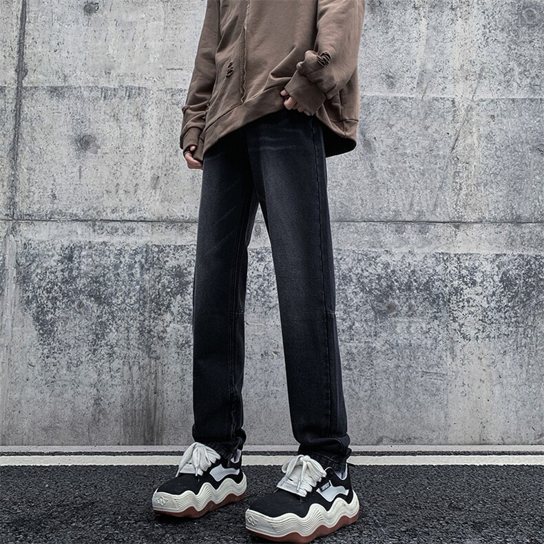 货足 秋冬高街vibe修身长裤黄泥染拉链牛仔裤男 K823-P55图片