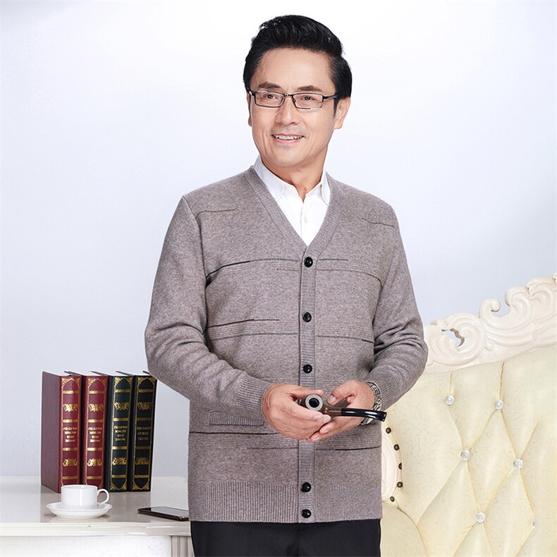 冬季新款男装V领加绒加厚针织开衫中老年休闲保暖男士打底衫上衣,男装针织衫/毛衣,电商B212（原钱塘6029）