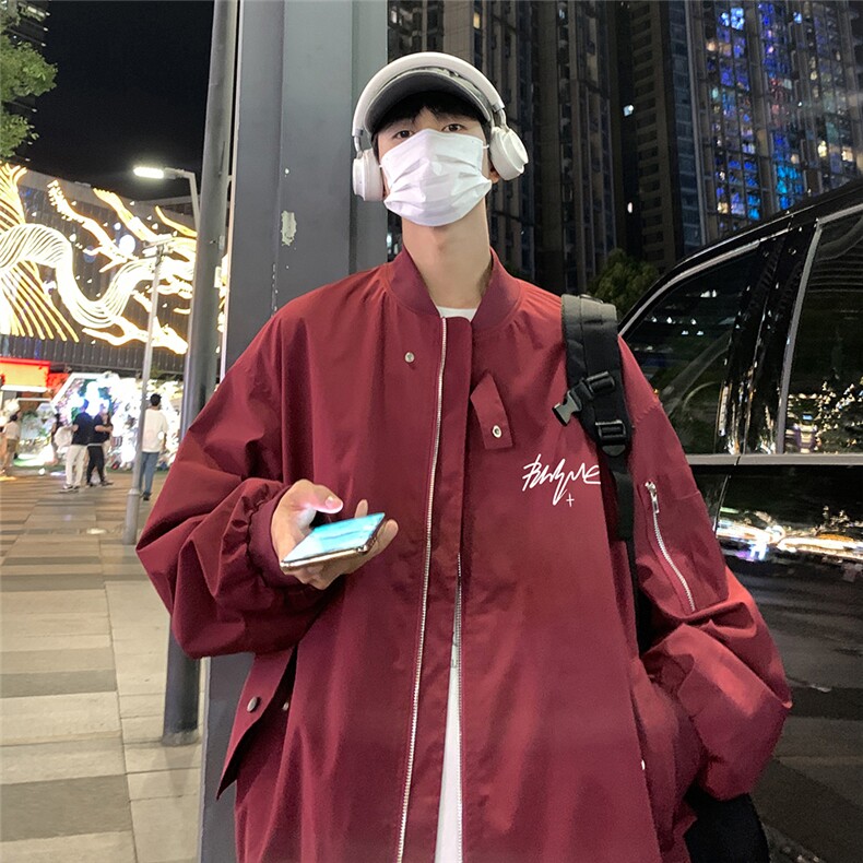特批港风夜景宽松时尚字母印花棒球领冲锋衣夹克F371P65控98,男装夹克,电商A247