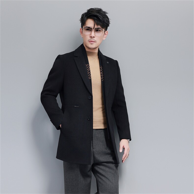 主推男士中年双面呢围巾羽绒服外套中青年羊毛呢脱卸羽绒内胆大衣图片