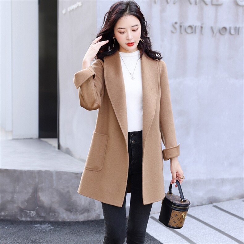 2025秋冬新款双面羊绒大衣简约时尚系带睡袍款中长款羊毛外套，女装双面呢大衣，媚琳依坊