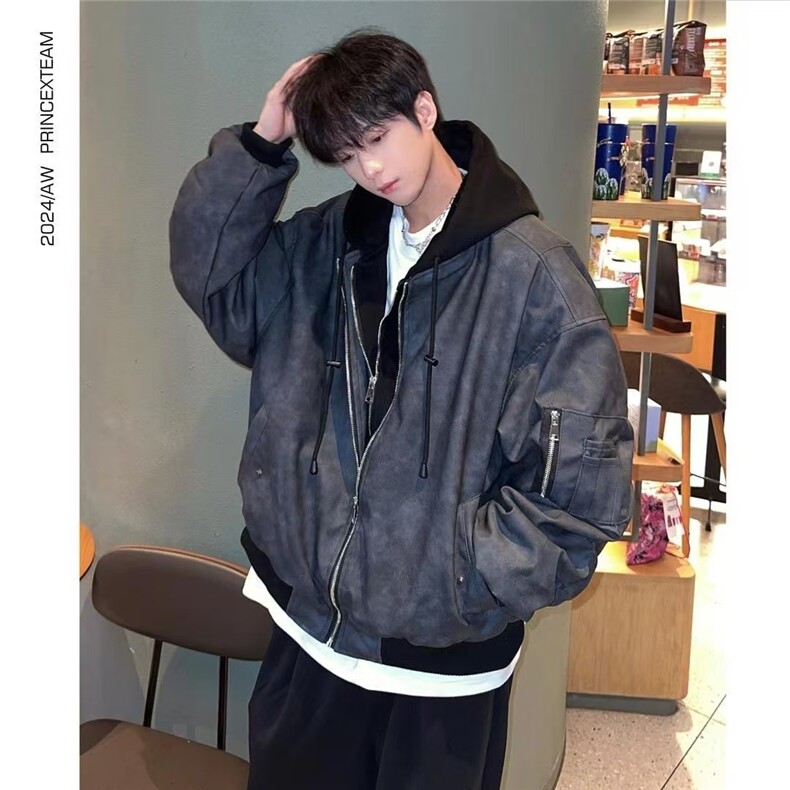 高品质假二件PU皮棉服男装大码冬季棉服M8801P120,男装棉衣,星座1602（原101B）