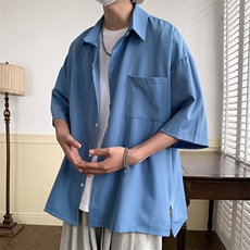 短袖衬衫文艺男青年夏季新款港风宽松冰丝坠感衬衣CS8805-35，男装衬衫，星座214-3