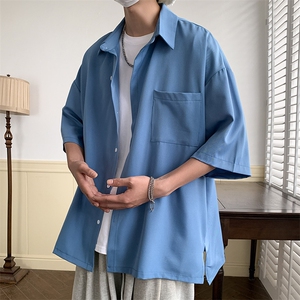 短袖衬衫文艺男青年夏季新款港风宽松冰丝坠感衬衣CS8805-35图片