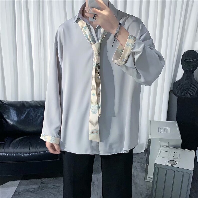 长袖衬衫配领带春款男港风潮流C022P25,男装衬衫,星座1116-2