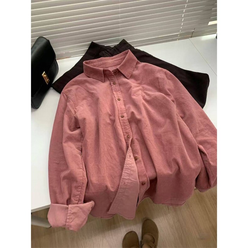 TC658-p45粉色灯芯绒长袖衬衫外套女高级感欧货复古衬衣上衣,女装衬衫,星座617A-2