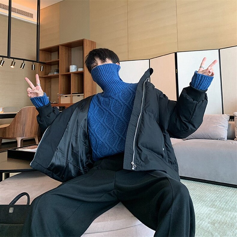 冬季加厚韩版针织衫宽松套头菱格高领毛衣男女T819-P88,男装针织衫/毛衣,星座1501