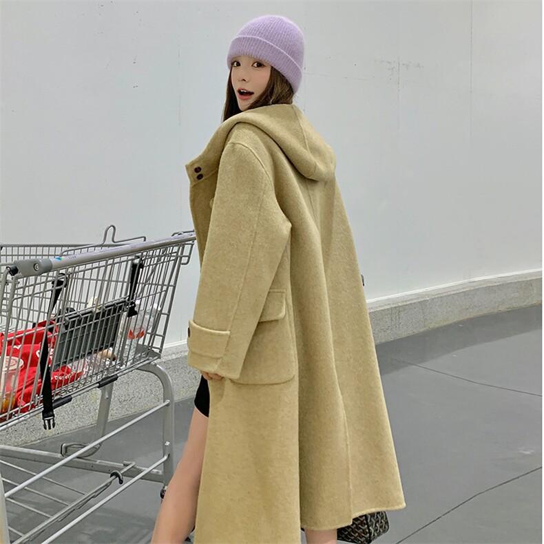 韩版连帽加厚双面毛呢羊绒大衣女2025秋冬季新款显瘦保暖呢子外套,女装毛呢外套,菡迪欧娜