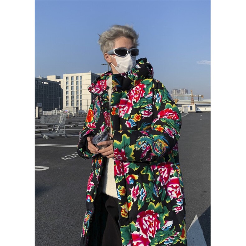 长款棉衣外套东北大花风汉服男女宽松保暖防寒连帽棉袄潮男,男装棉衣,星座1610（原2004）