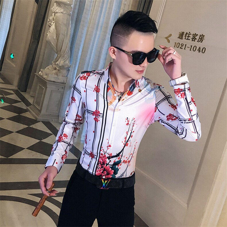 2021春秋衬衫社会男长袖上衣印花男装韩版修身四季潮流衬衣Q628-P55,男装衬衫,星座419（原A233）
