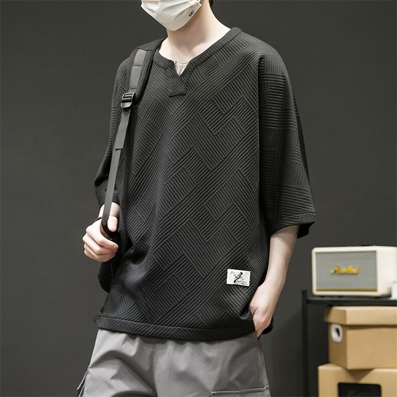 T603 P45 黑墙地毯 重磅280克风几何图形仙鹤印花短袖t恤男潮图片