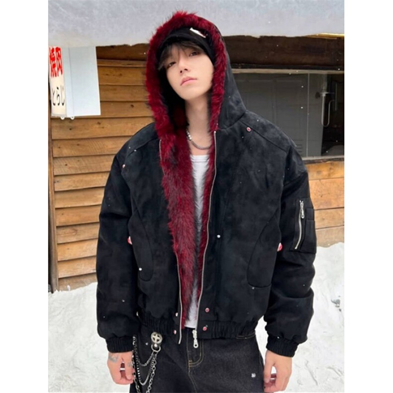 短款机车风夹克棉服男女冬季座山雕双面穿皮毛一体外套M525,男装夹克,星座1116A（原606A-3）