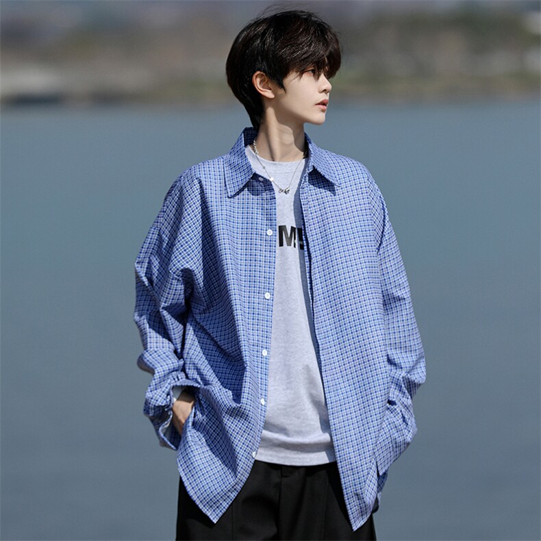 8XL-M长袖衬衫男夏季格子条纹衬衣宽松慵懒风防晒外套CS29005P45图片
