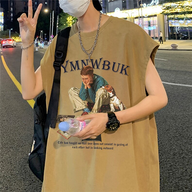 数据超好抖音品240克重磅欧美式潮牌水洗背心无袖t恤BX330-P35,男装T恤,电商A486