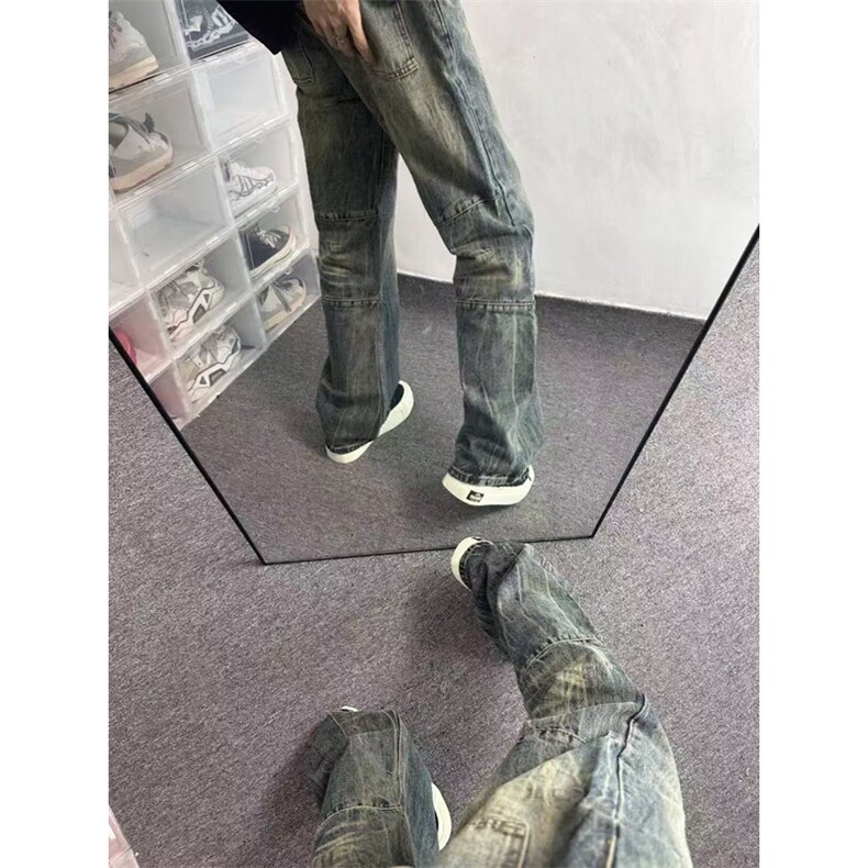 【网图】B221美式ins暗黑拼接修身微喇牛仔裤LK25566-特P45控78,男装牛仔裤,电商B221