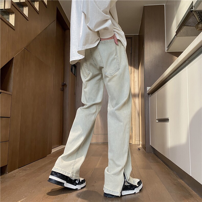 24春季高街复古水洗微喇裤脚拉链设计牛仔裤B315-K23204-P55控68,男装牛仔裤,电商B315