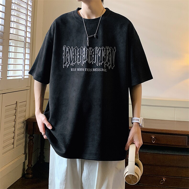 高点击转化2024夏季潮流麂皮绒短袖男T恤X416b-1-DT311-P35限48,男装T恤,星座416B-1