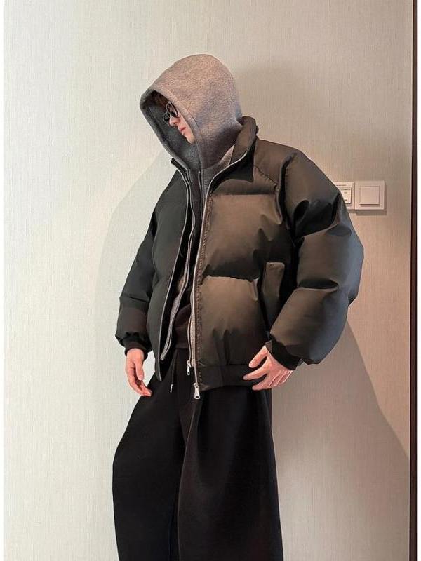网图美式假两件pu皮短款棉服男款冬季加厚工装棉袄连帽外套特P89,男装皮衣,电商C306-1