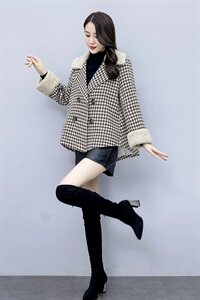 2020冬季新款气质简约时尚千鸟格外套图片