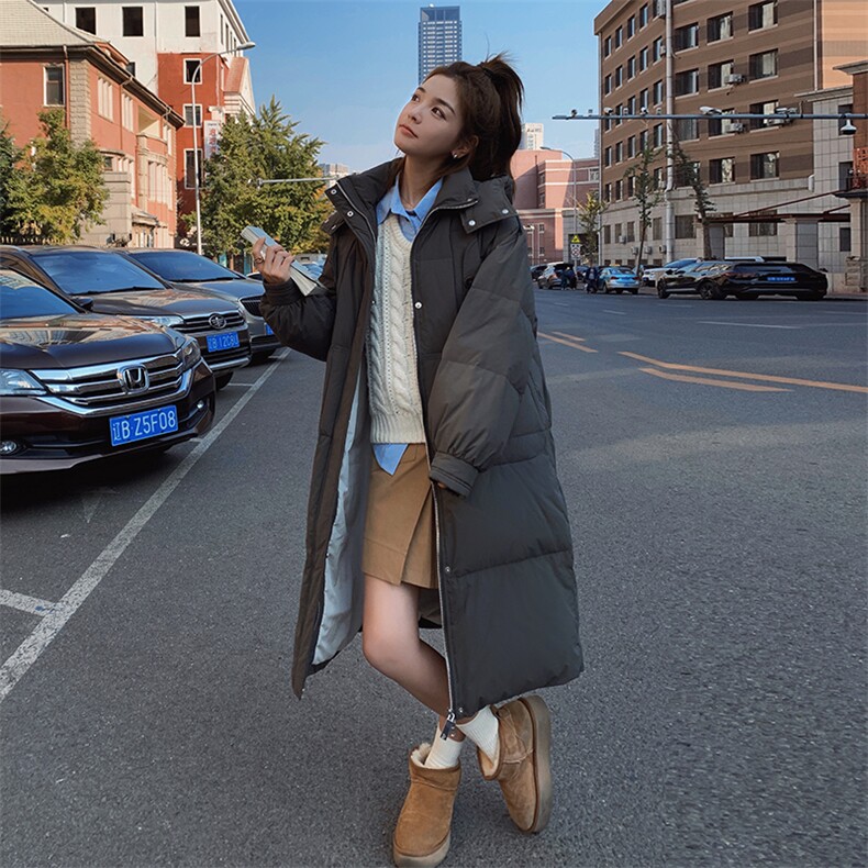 韩版中长款过膝灰色90羽绒服女2025年冬季新款加厚显瘦白鸭绒外套,女装羽绒服,辉之琳