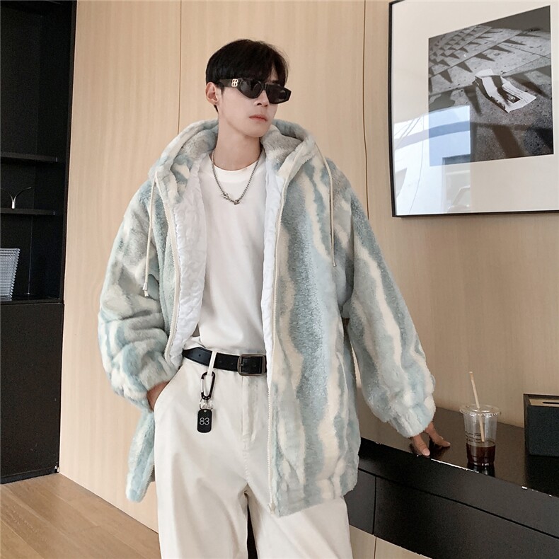 港风定制条纹羊羔毛面料棉衣男成分：聚酯纤维8712P138控178,男装棉衣,星座227-7