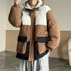 港风2026新品冬季宽松情侣装撞色棉衣棉服冬装加厚外套D008-P100，男装棉衣，星座717