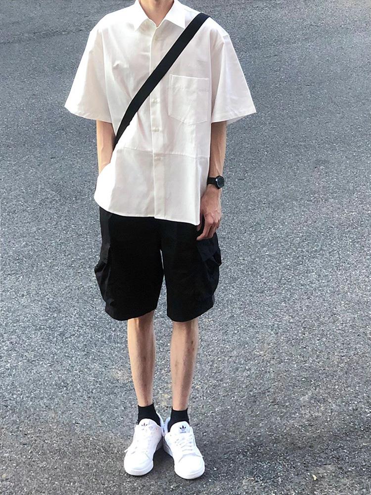 夏季冰丝短袖衬衫男女纯色宽松百搭学院风衬衣C3051-P25,男装T恤,电商D202-1
