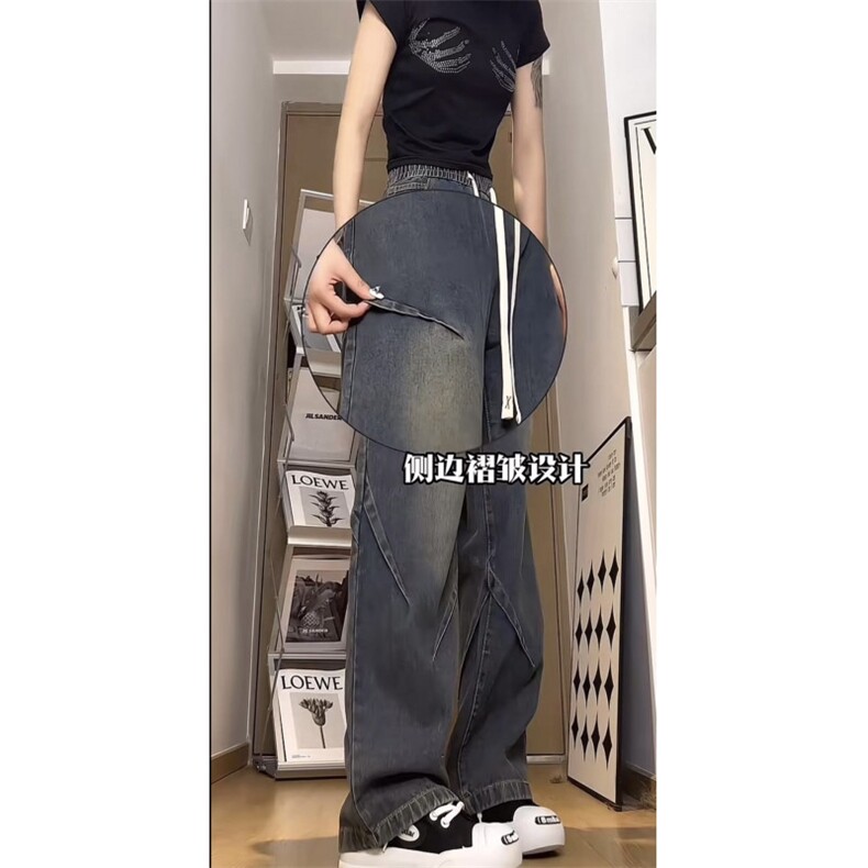 市场小-同款-褶皱牛仔裤抽绳水洗复古大码M-5XL-G0328-P38,男装牛仔裤,星座910