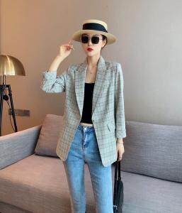 韩版修身时尚舒适格子西装，女装西装，咔蒂妮