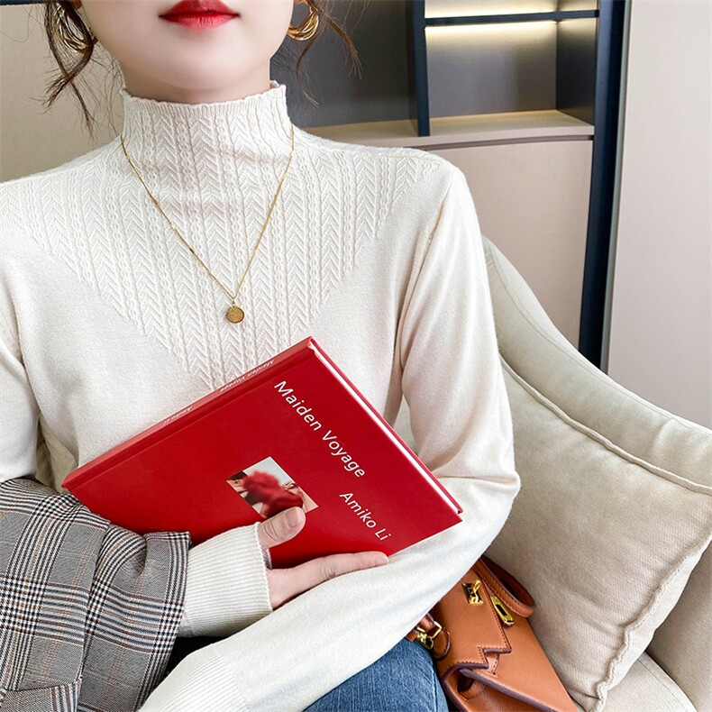 半高领带花2024春秋装新款韩版显瘦套头女士针织打底上衣潮,针织衫/毛衣,佑烨羊绒