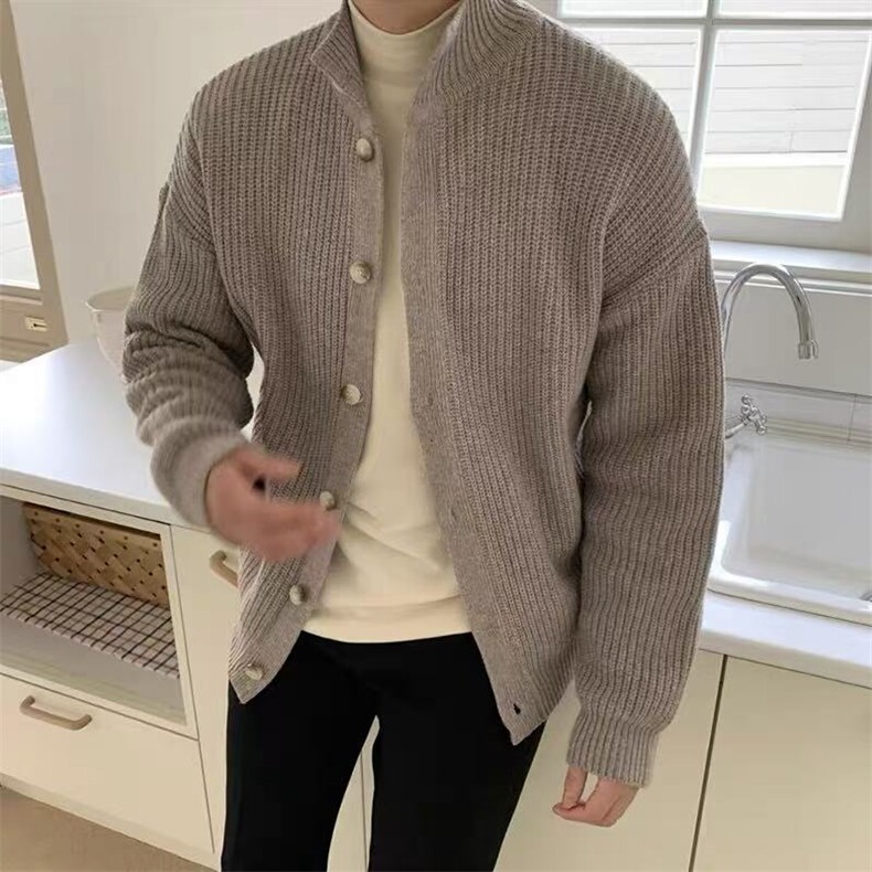 半高领针织开衫男双开设计感宽松长袖麻花毛衣外套慵懒风立领线衣,男装针织衫/毛衣,星座506A