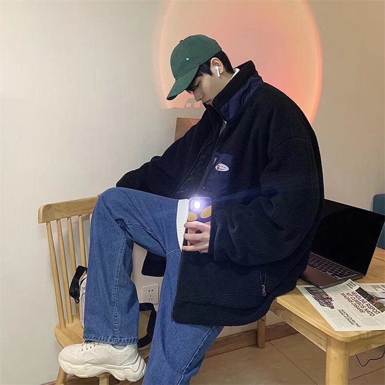 A加厚立领衣男冬季羊羔毛宽松服港风潮流休闲外套W2345-P90,男装棉衣,星座512-3
