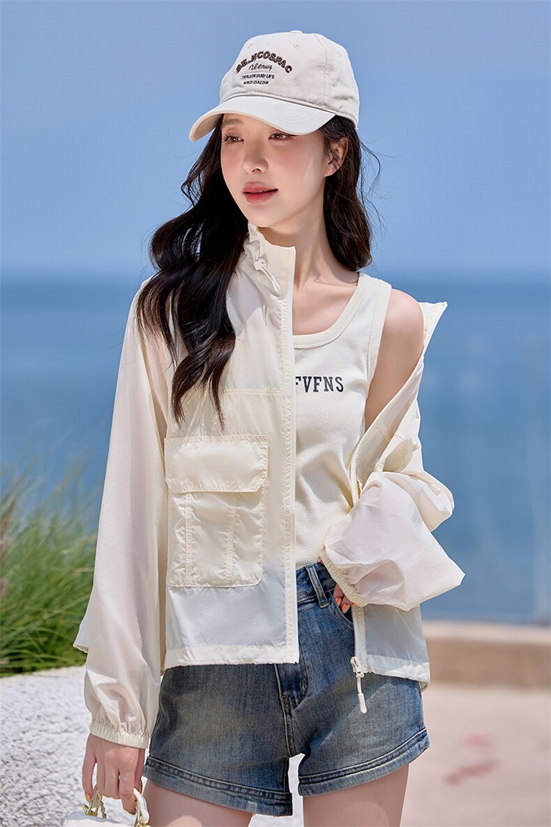 2025夏季新款防晒衣女轻薄款休闲时尚立领宽松薄款透气防晒服上衣,女装防晒衣,以桐