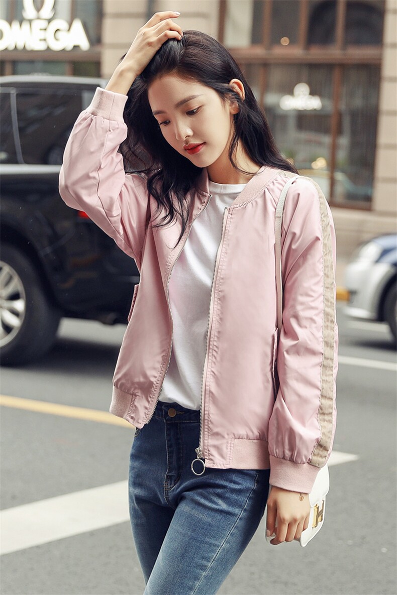 粉色短款外套女2025春秋新款韩版时尚休闲百搭刺绣棒球服夹克上衣,女装短外套,帛香坊