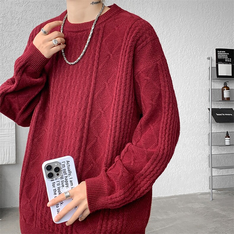 8XL-M圆领毛衣男秋冬季宽松慵懒套头麻花针织衫毛线衣MY19005P68图片