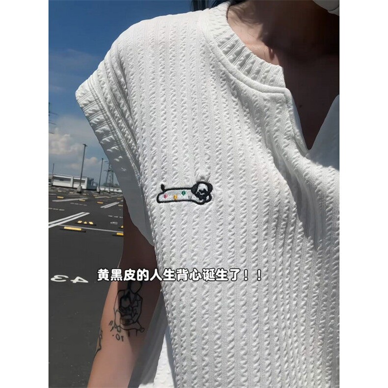 XZ809A/SSS10/P35/控48肌理感腊小狗绣花背心T恤,男装背心/马甲,星座809A(原222-1)
