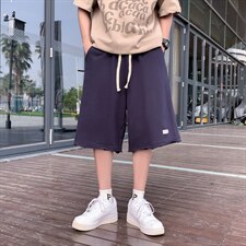 2022日系潮牌纯色毛边卫裤夏季宽松休闲短裤运动五分裤K3151-P28,男装休闲裤,星座512-2
