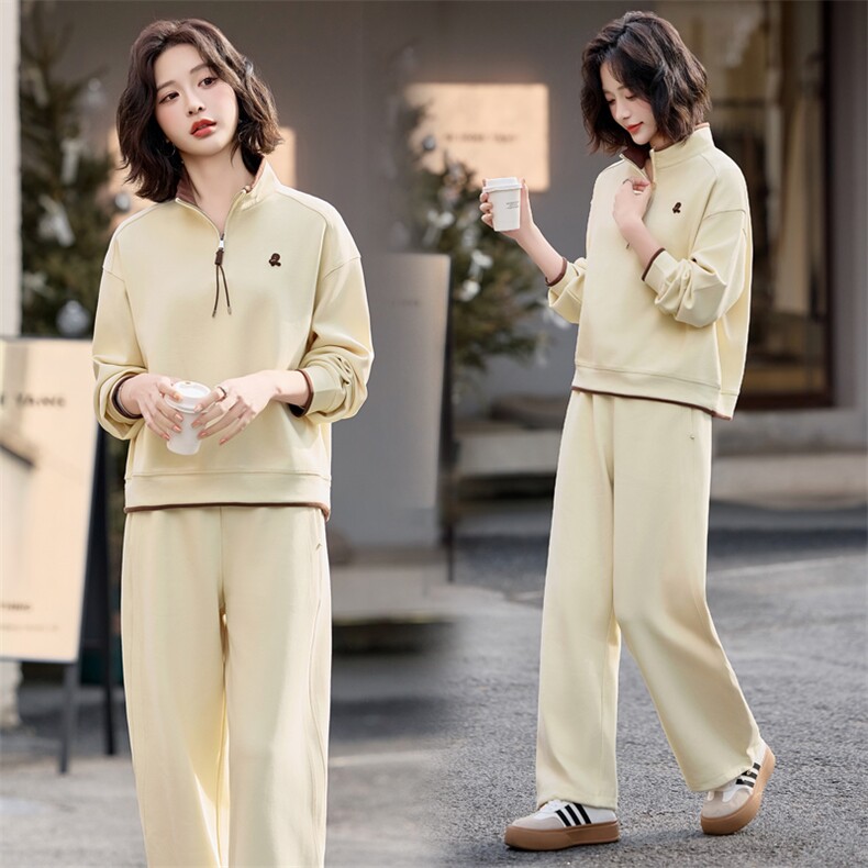 2025新款春装休闲刺绣半拉链卫衣两件套，女装卫衣/绒衫，梦懿尔