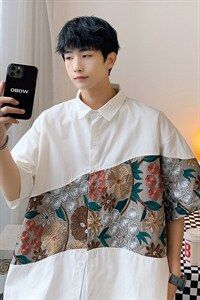 1绣花拼接成分：聚酯纤维M-5XL大码短袖衬衫男DCS7743P42控68图片