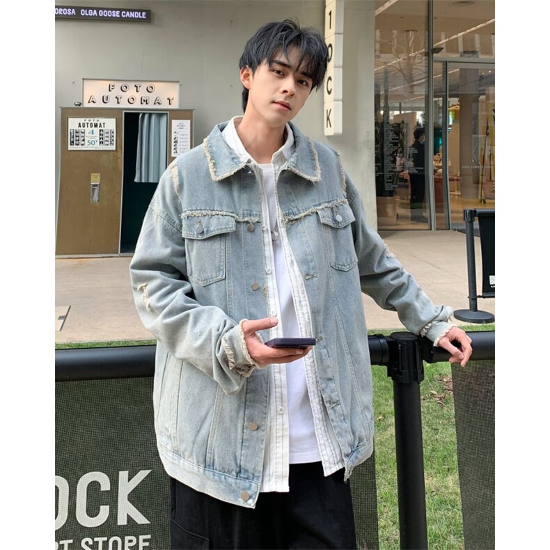 秋冬潮流磨毛日系宽松版多口袋牛仔外套男士潮牌工装夹克JK680,男装夹克,星座1116A-1（原606A）