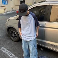 抖音得物高品质二开240克宽松纯棉美式潮牌插肩袖拼接短袖T恤，男装T恤，电商A486