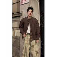 现货~龙叨叨老钱风假两件格纹拼接长袖针织开衫外套MY2573批88，女装短外套，星座1411A-6