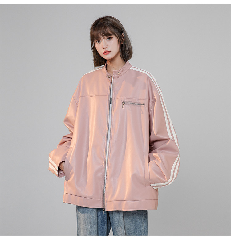 XZ221-1/JK2315/P98控1282025春款撞色条纹PU皮衣机车服夹克外套,男装夹克,星座221-1